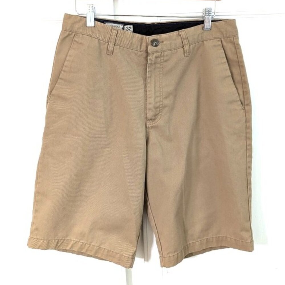 New Volcom Cotton Flat Front Shorts Casual Style Tan Size 32